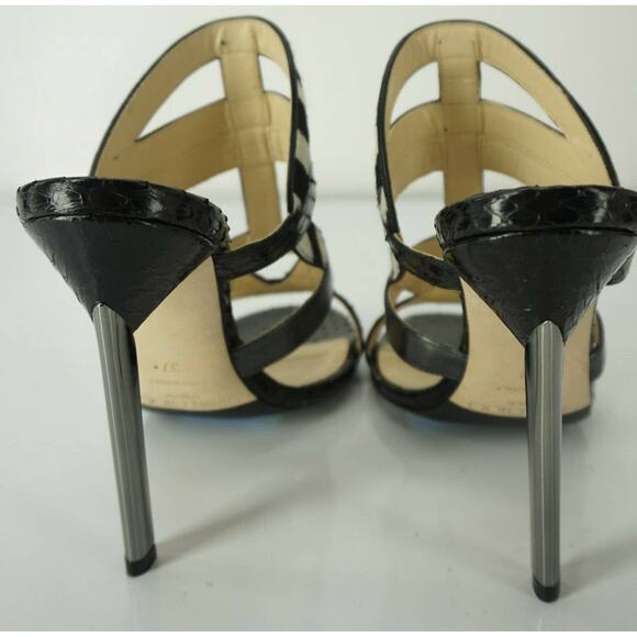 Jimmy Choo Black Multi Leather Vanisa Strappy Slide Sandals Size 37 Heel Mule - Picture 11 of 13